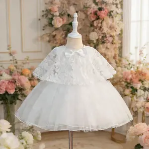 3109 girl's princess dress toddler's first birthday outfit mesh tutu with shawl white lace wedding dress and girl's piano recital gown