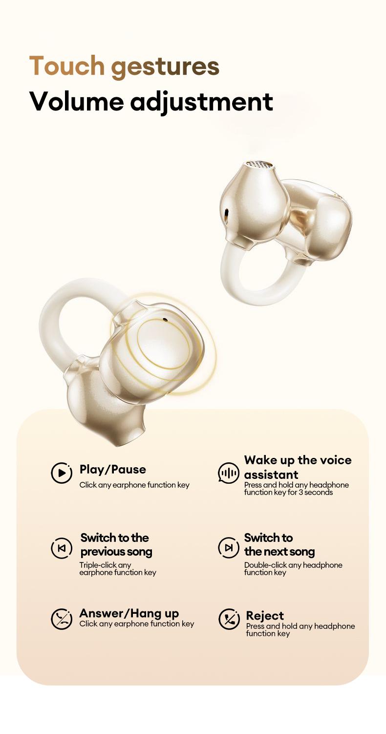 PAXA Earclip C7 Clip-on Design Wireless Earphones, Upgraded Panoramic Sound Headset, Comfortable Wearing & IPX5 Waterproof Sports Earbuds for Work, Fitness