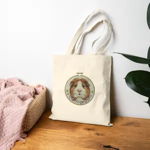 Watercolor Guinea Pig Tote Bag | Canvas Shopping Bag, Small Animal Portrait
