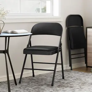 Set of 8 Metal Folding Chairs with Padded Cushion and Back,Black Metal Chairs with Cushion and Durable Steel Frame, Indoor Outdoor Portable Stackable Seat, for Home Office 350lb. Capacity