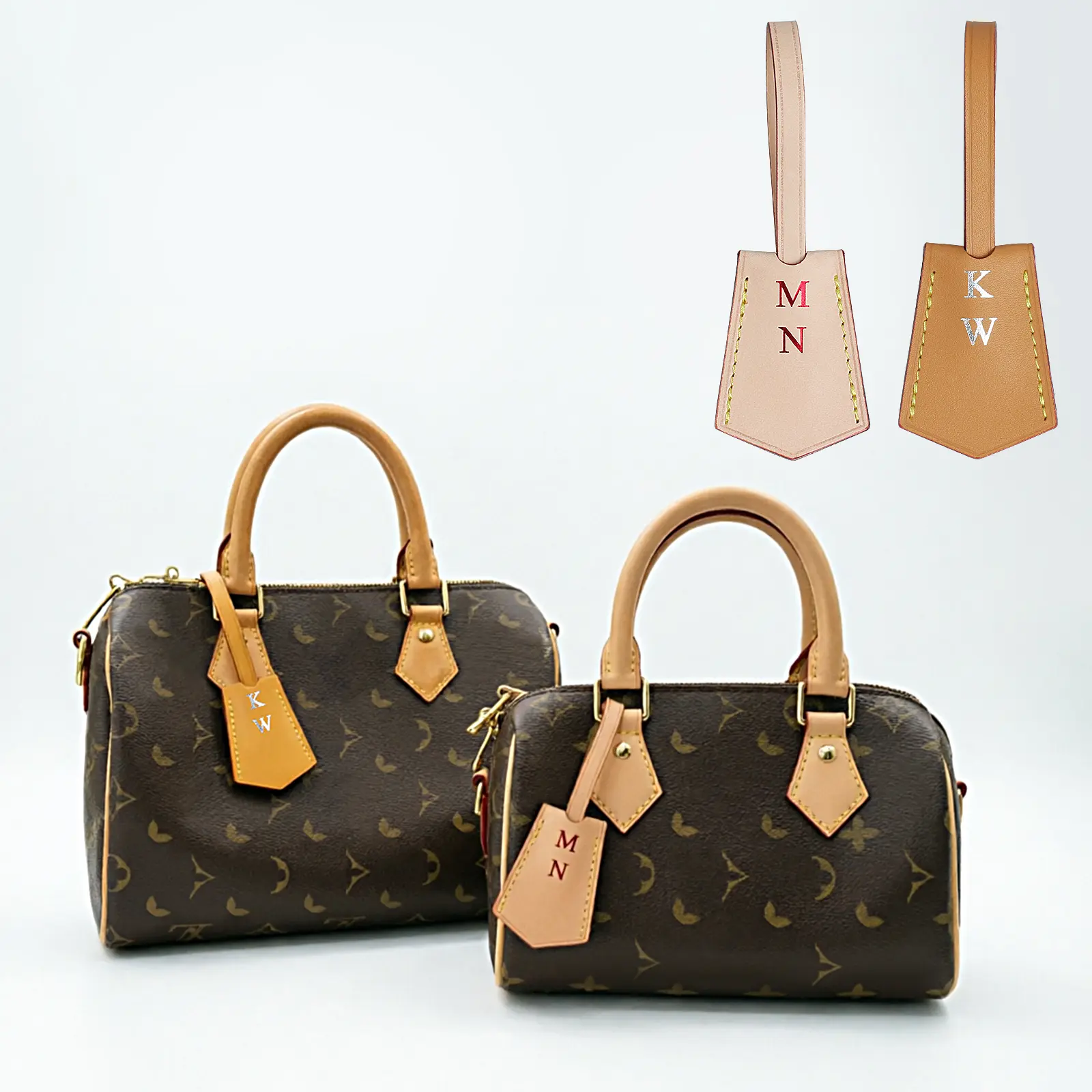 Vachetta Leather Personalized Luggage Tags, Customized Charms for Suitcases, Monogram Initial Tags, Premium Leather Unique Travel Gifts (Model B)