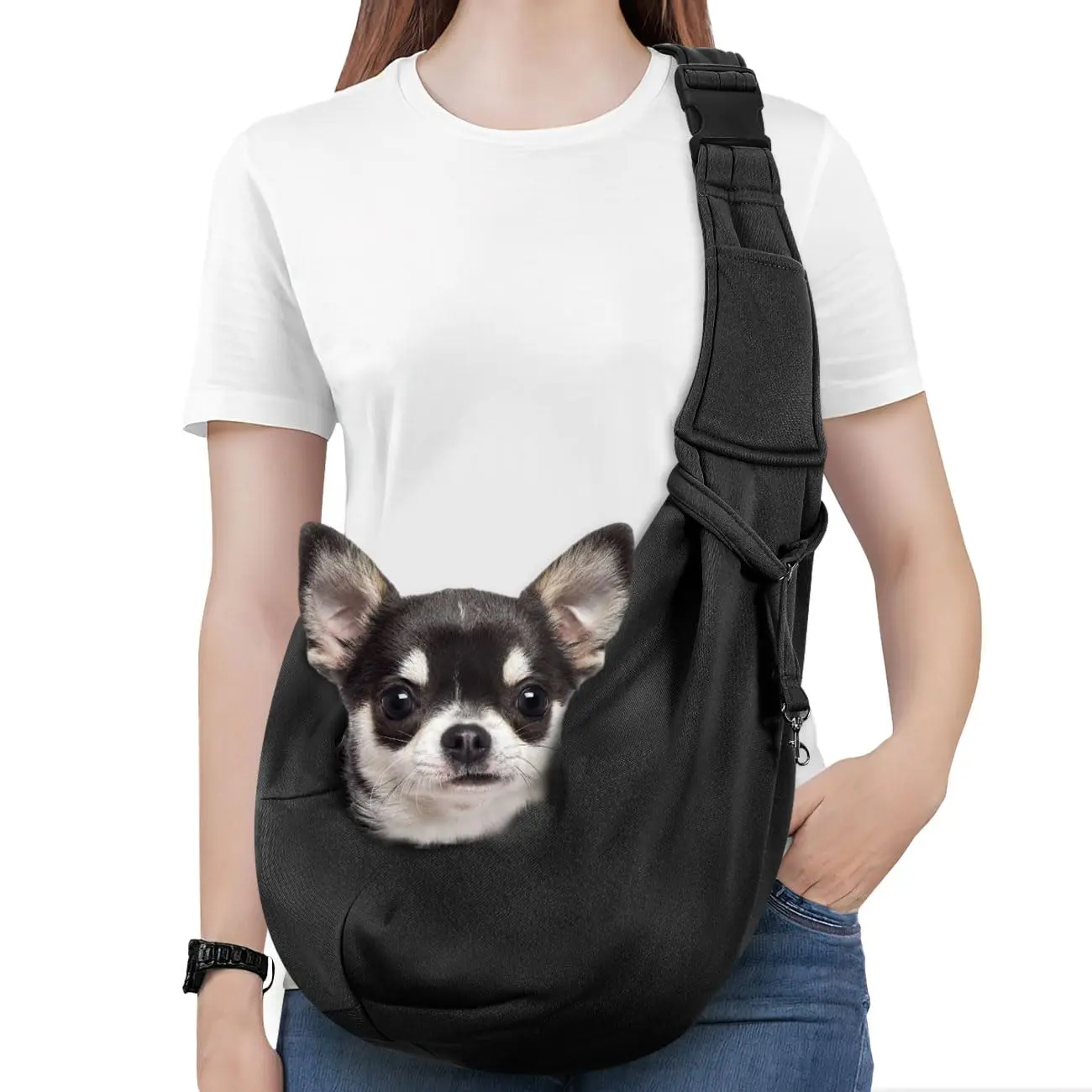 Pawaboo Pet Carrier Sling - Thick Padded Adjustable Shoulder Strap Pet Carriers for Small Dogs And Cats, Puppy Carrier Purse for Pet Cat with Front Zipper Pocket Safety Belt Machine Washable