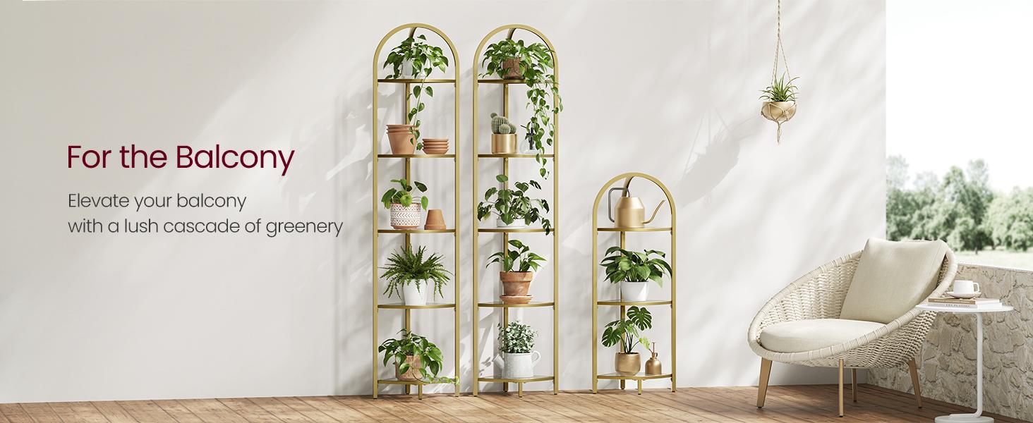 SONGMICS  5-Tier Corner Shelf Stand, Corner Bookshelf, Bathroom Organizer, Plant Stand, Tempered Glass