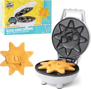 Waffle Wow Rise & Shine Mini Sun Waffle Maker - Personal-Sized 4" Sunshine Smile Individual Waffles for Kids, Adults- Cute Non-Stick Electric Waffler Iron- Morning Breakfast or Fun Gift
