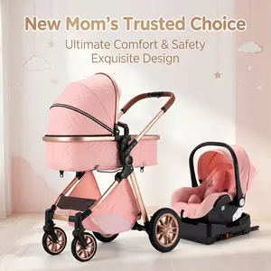 4in1 Baby Travel System Stroller with Car Seat Carrier and Bassinet Mode, Portable Foldable Lightweight Stroller with Adjustable Canopy and Safety Seatbelt, Smooth Ride Wheels Mom Favorite for Outdoor Walks Travel Shopping, Premium Multifunction Baby Gear