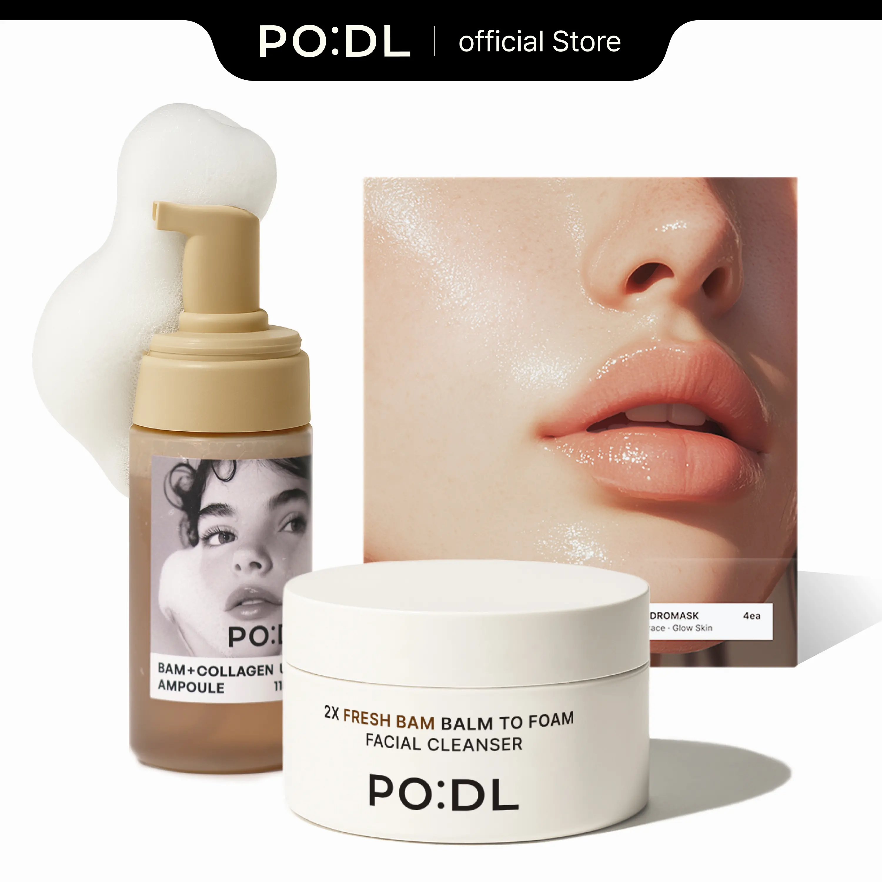 [PODL] PODL Signature Best Trio | Complete Glow Skincare Routine | Collagen Bubble Serum + K-Chestnut Balm to Foam Cleanser + Hyaluronic Hydrogel Mask