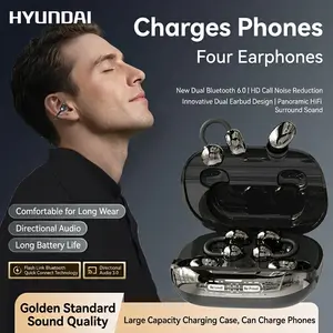 HYUNDAI GT630S 【4 Earbuds+Charges Phones】Wireless Headphones With Power Bank Case, Sleep & Clip-On Earbuds Included, Reverse Phone Charging, Ideal for Sports & Sleep, Earphones for Music & Calls, Compatible with Android & iOS