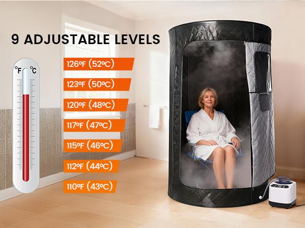 Syvio Portable Sauna Box for Relaxation, Detoxification, Steam Sauna Tent for Home with 3.0L Steamer, Folding Chair, Remote Control, Doormat, 9 Levels, 3.6' x 3.6' x 5.9', Circular