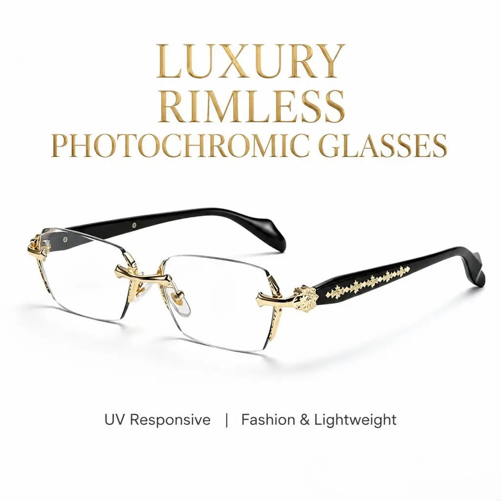 Rimless HD Blue Light Blocking Glasses - Diamond-Cut Edge Detail, Lightweight Metal Frame, Modern Rectangular Clear Lenses for Computer & Daily Wear - Unisex summerwins,summer outifit,travel essentials Color Changing Sunglasses