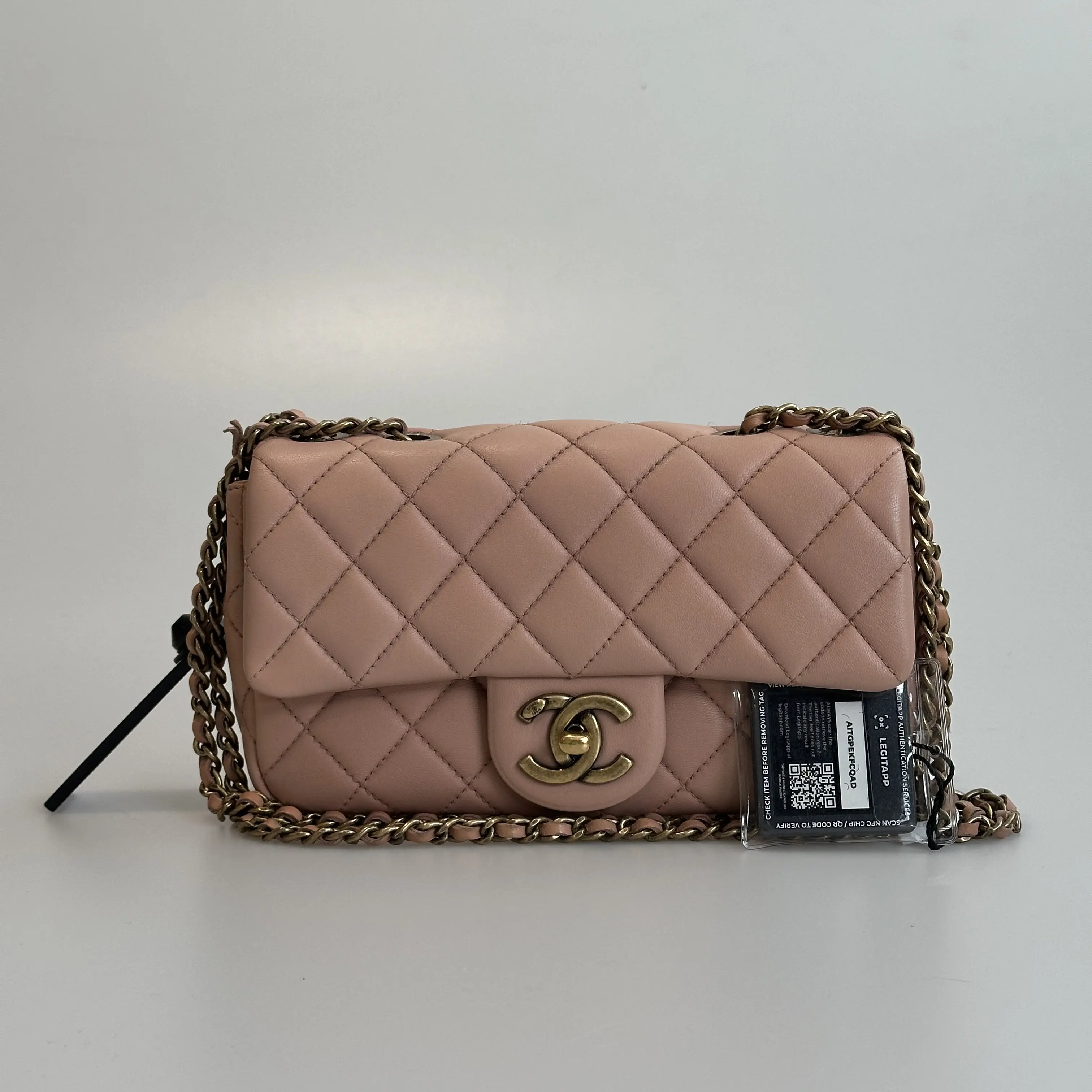 Pre-owned CHANEL Lambskin Crossbody Bag Mini Classic Flap Salmon Pink Quilted Diamond Pattern 67537072