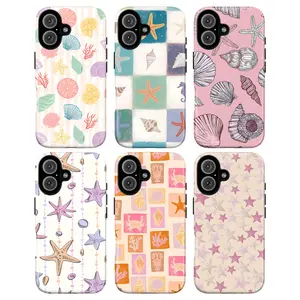 Kawaii Seashell Phone Case – Cute Starfish & Shell Pattern Cover for iPhone 17 16 15 14 13 12 11 Pro/Pro Max & Samsung S21-S25| Pastel Ocean Beach Aesthetic Case, Unique Gift for Her Him