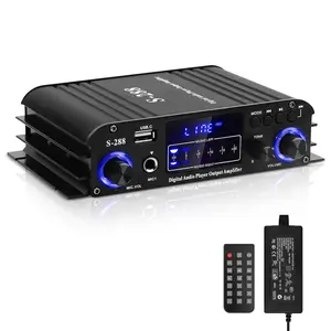 Stereo Audio Amplifier for Home Speakers, S-288 4.0CH Bluetooth5.0 HiFi Mini Audio Component Amplifiers Receiver RMS 40Wx4 Max. 600W Integrated Power Amp W/USB,FM,Adapter Wireless Party Box Adjustable Sound Volume