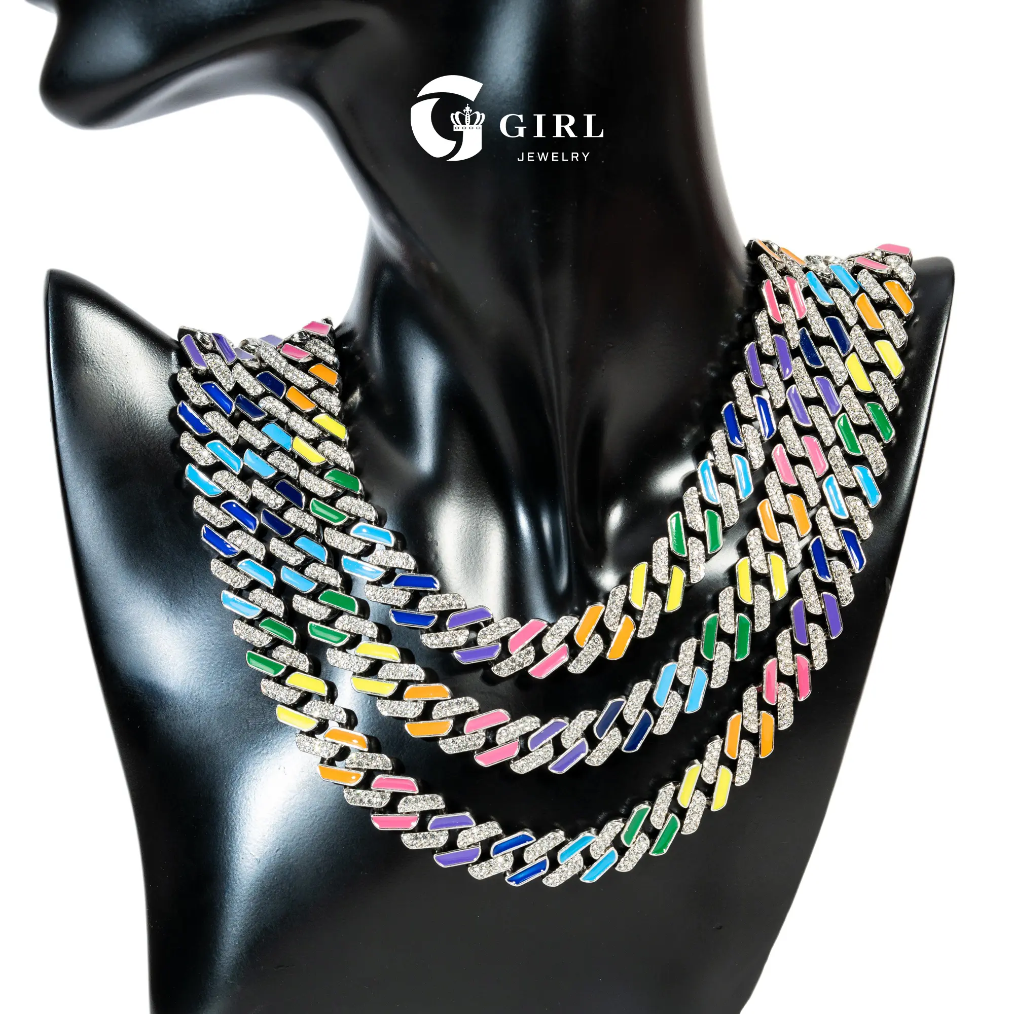 GGIRL Unisex Chunky Necklace, Hip Hop Cuban Style Chains with Inlaid Rhinestones, Adjustable 16-20in for Casual & Party Wear, Cuban Style Necklace, Chunky Necklaces