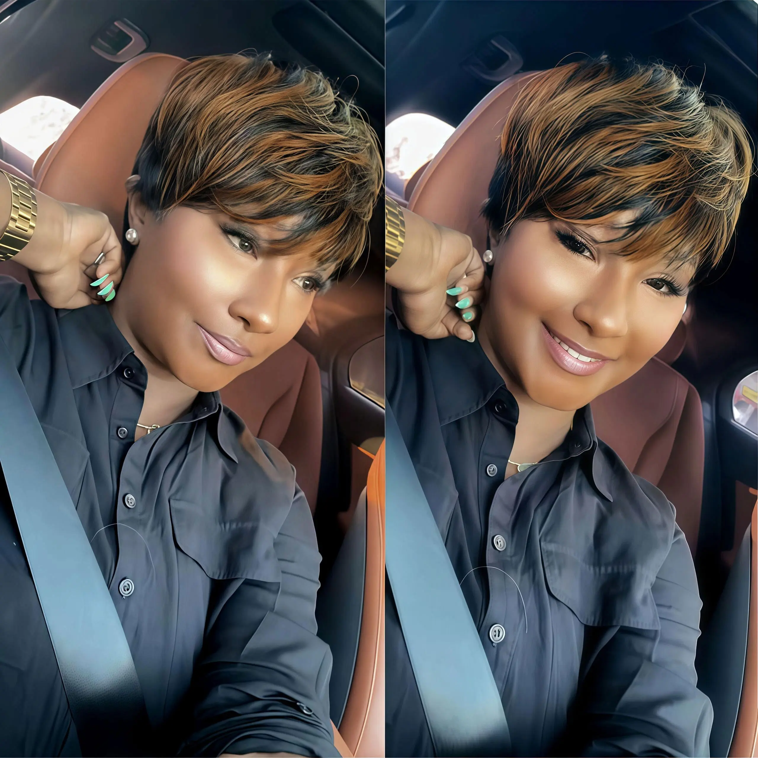 ShowRealHair 9149 Colorful Pixie Cut Wig Glueless Wigs Human Hair Short Brown Pixie Cut Wig Human Hair for Black Women Natural Black Color Pixie Cut Wig with Bangs Human Hair Wig Full Machine Made Glueless Wig SpringStatements#SummerVibes