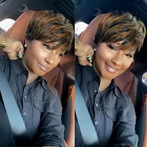 ShowRealHair 9149 Colorful Pixie Cut Wig Glueless Wigs Human Hair Short Brown Pixie Cut Wig Human Hair for Black Women Natural Black Color Pixie Cut Wig with Bangs Human Hair Wig Full Machine Made Glueless Wig SpringStatements#SummerVibes
