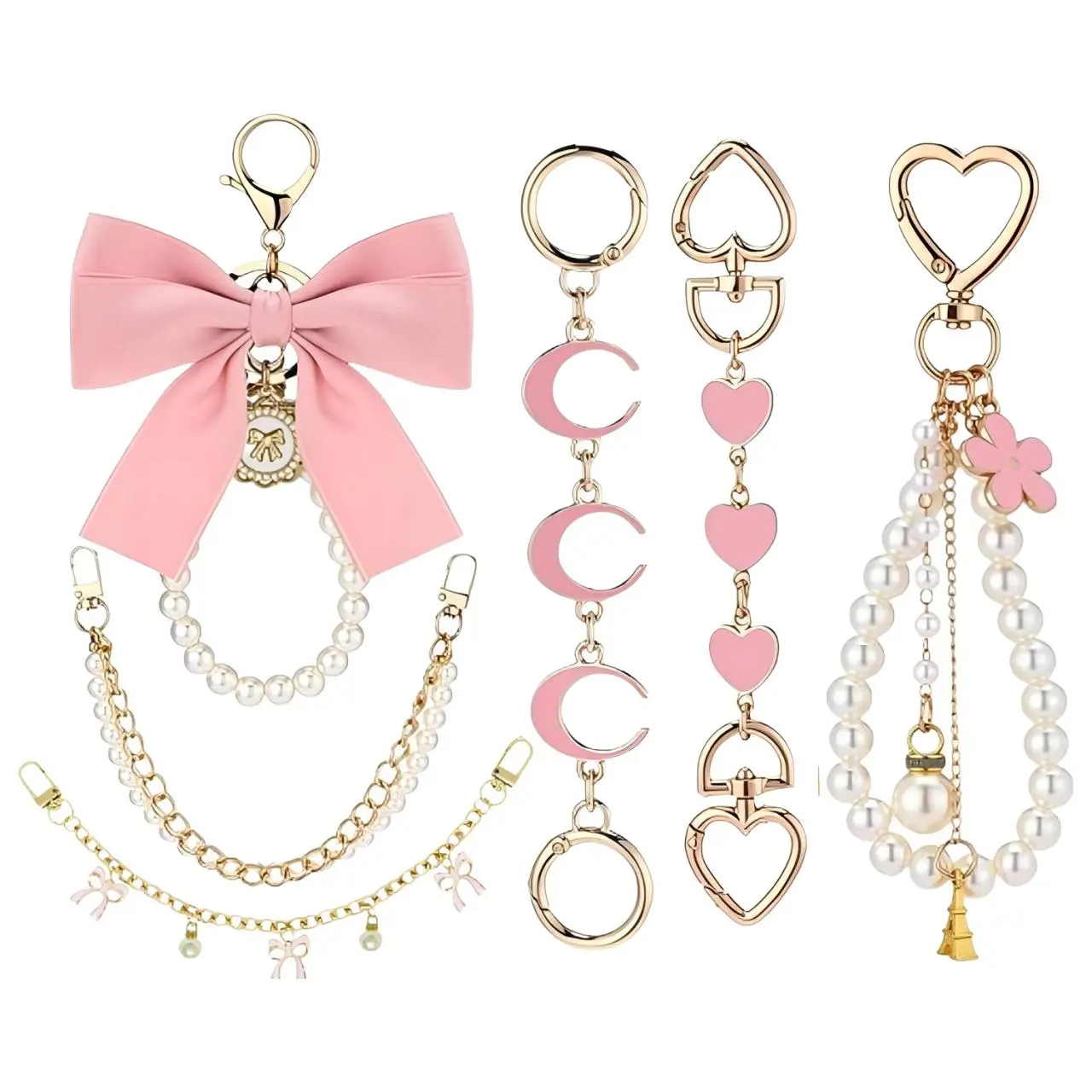 6 Pcs Bag Extender Chain Pearl Purse Chain Ribbon Bow Keychain Extender Bag Strap Purse Charms Accessories for Handbag