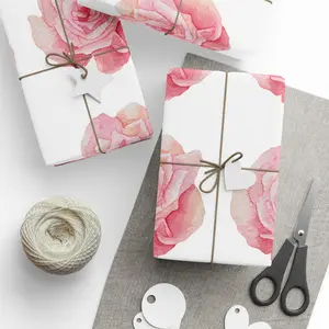 Pink Watercolor Rose Pattern Wrapping Paper | Floral Gift Wrap Roll