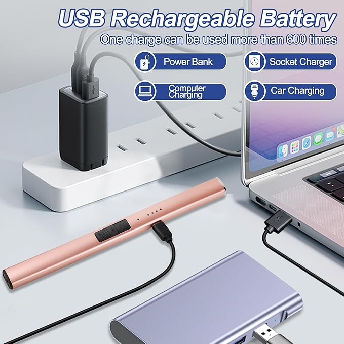 Stocking Stuffers for Women Men Adults: Electric Candle Lighter Rechargeable USB Christmas Birthday Gifts Windproof Flameless Dual Arc Camping Kitchen Lighters for Candle Safety Lock Gift for Mom