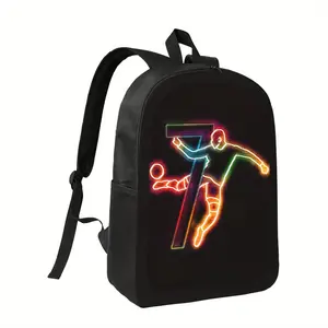 Neon Glow Soccer Player Design School Backpack - Large Capacity Lightweight Daypack Bag with Adjustable Shoulder Straps, Neon Green & Pink Sports Backpack for Teens, Soccer Players, College, Travel - Durable Zipper Closure, College Essentials, Sporty Aest