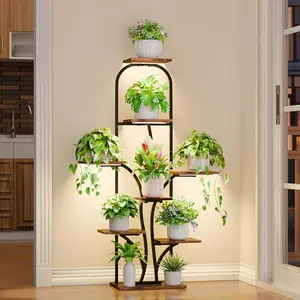 POZILAN Plant Stand Indoor with Grow Lights, 8 Tiered Indoor Plant Shelf, 51'' Corner Plant Stands for Multiple Plants, Tree-Shaped Arch Plant Holder Rack, Flower Stands for Patio Living Room Home Decor