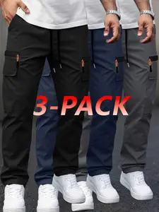 Men’s 3-Pack Spring/Autumn Lightweight Ice Silk Outdoor Work Pants: Large Capacity Zippered Pockets, Elastic Waistband, Flap Cargo Pockets — Suitable for Hiking, Fishing, Camping, Climbing, Sports, Gym, Running, and Everyday Casual Wear.