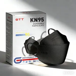 GTT Face Masks KN95 200 Pack, Breathable Black White Individual Package Disposable 3D Fish-shaped Mask, Soft And Comfortable, 5-layer Non-woven Fabric 95% Filter, For Adult Teenager