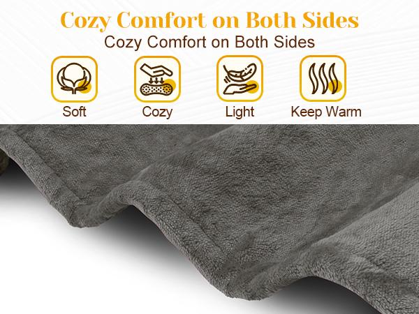 Sunvivi Heated Blanket with Dual Control, Fast Heating Throw with 10 Heating Levels & 0.5-12 Hour Auto-Off, ETL Certified, Machine Washable, Grey