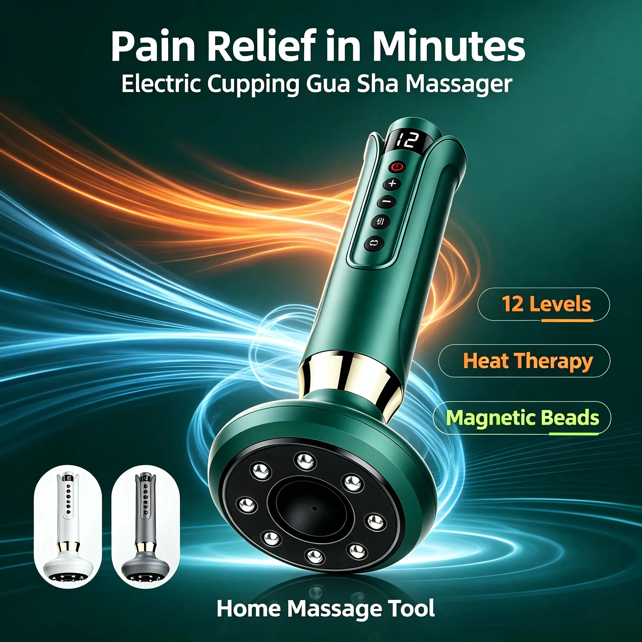 Rechargeable Electric Cupping Massager with Box, 12-Level Vacuum Suction, Red Light Heating, Gua Sha Scraping, Sliding Steel Balls, Portable Lymphatic Drainage Anti-Cellulite Tool for Back, Neck, Leg