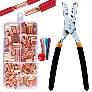 250Pcs Copper Wire Terminal Kit, with Crimping Tool and Metal Handle, GT Small Tube Bootlace Ferrule Connectors for Electrical Projects