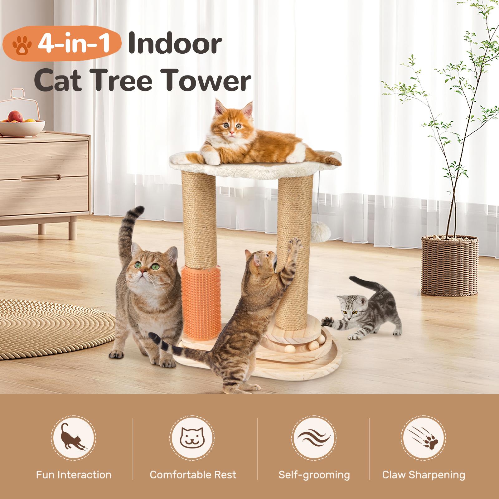 Pawaboo Cat Scratching Post, Cat Self Groomer for Indoor Cats, Cloud Soft Perch for Rest, 17.5" Tall Natural Sisal Scratcher Cat Grooming Interactive Ball Track Toys for Small Cats Kittens Pawaboo Cat Scratching Post, Cat Self Groomer for Indoor Cats, Cloud Soft Perch for Rest, 17.5" Tall Natural Sisal Scratcher Cat Grooming Interactive Ball Track Toys for Small Cats Kittens