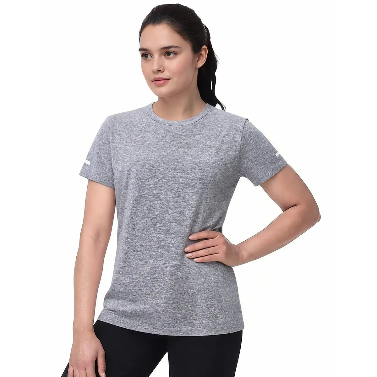 Women's Short Sleeve Crew Neck Fitness Running Tops, UPF 50+ Sun Protection Polyester Blend Gym Sweatwear with Reflective Strips, Quick Dry Breathable Hiking Tops, Hiking / Light Outdoor