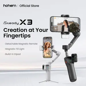 hohem iSteady X3 Gimbal Stabilizer for iPhone, Smartphone Gimbal with Detachable Remote Control, Portable Foldable 3-Axis Phone Gimbal for Android & iPhone 17 series, Built-in Tripod, Built-in Extendable Rod,Vlog Stabilizer