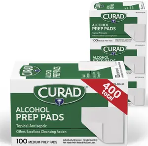 CURAD Alcohol Prep Pads (Pack of 4 Boxes) | 400 Pieces of Medium Isopropyl Wipes Individually Wrapped | First Aid Swabs for Cuts & Scrapes | Medical Pads for General Cleansing