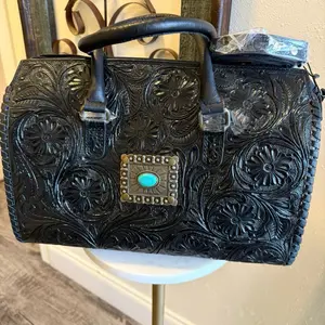 Western Rodeo tooled leather large speedy purse with concho