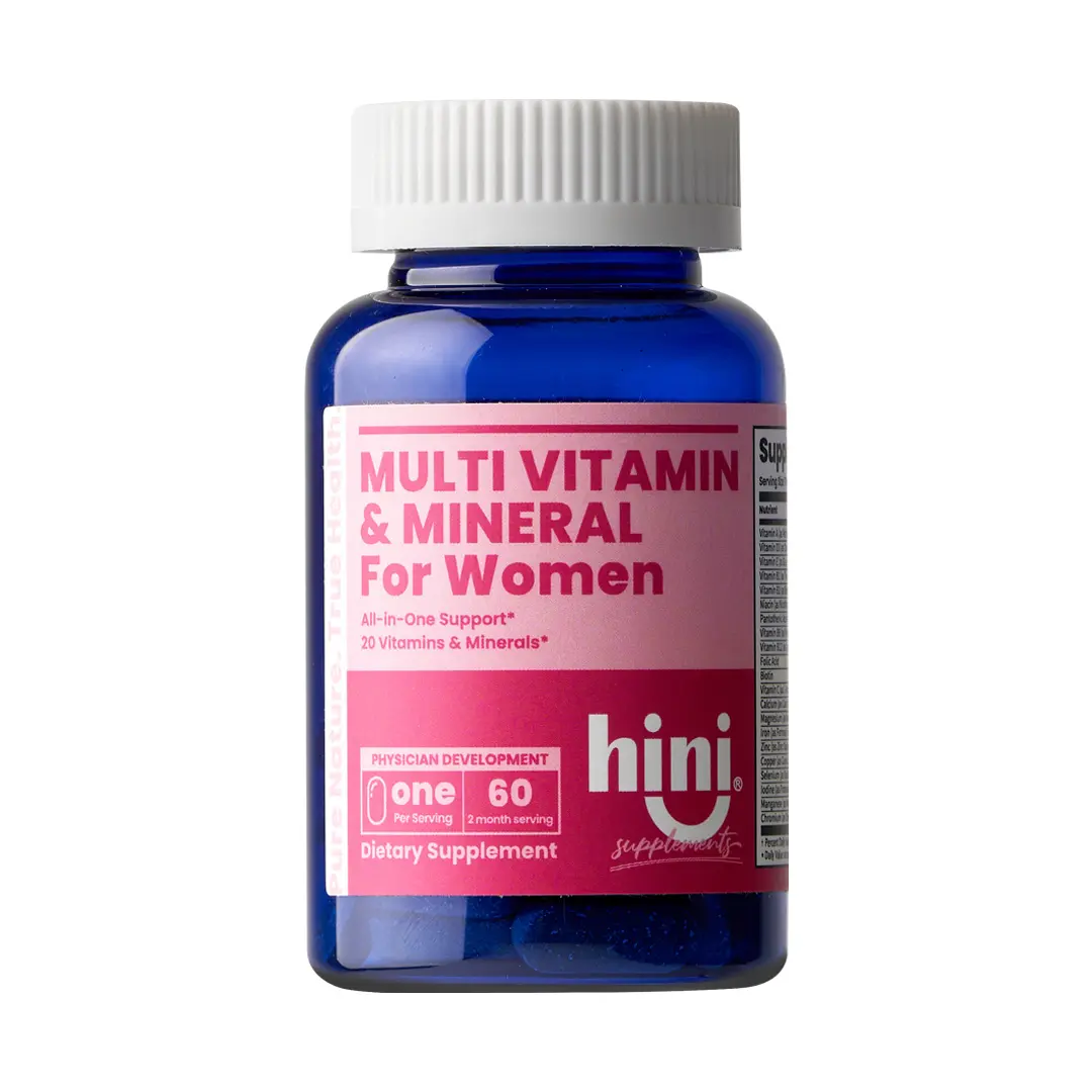 HINI Women's Multivitamin & Mineral 60 Tablets - Daily Vitamins for Women with Iron Vitamin D3 B12 Calcium Zinc Biotin for Energy Immune Support Bone Health Hair Skin Nails 2-Month Supply Made in USA Womens Daily Multivitamin Hair Skin