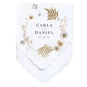 Personalized Wedding Handkerchief - Wildflowers Wreath Design, Mother of the Bride Gift, Summer Floral Keepsake, Wedding Favor for Mom