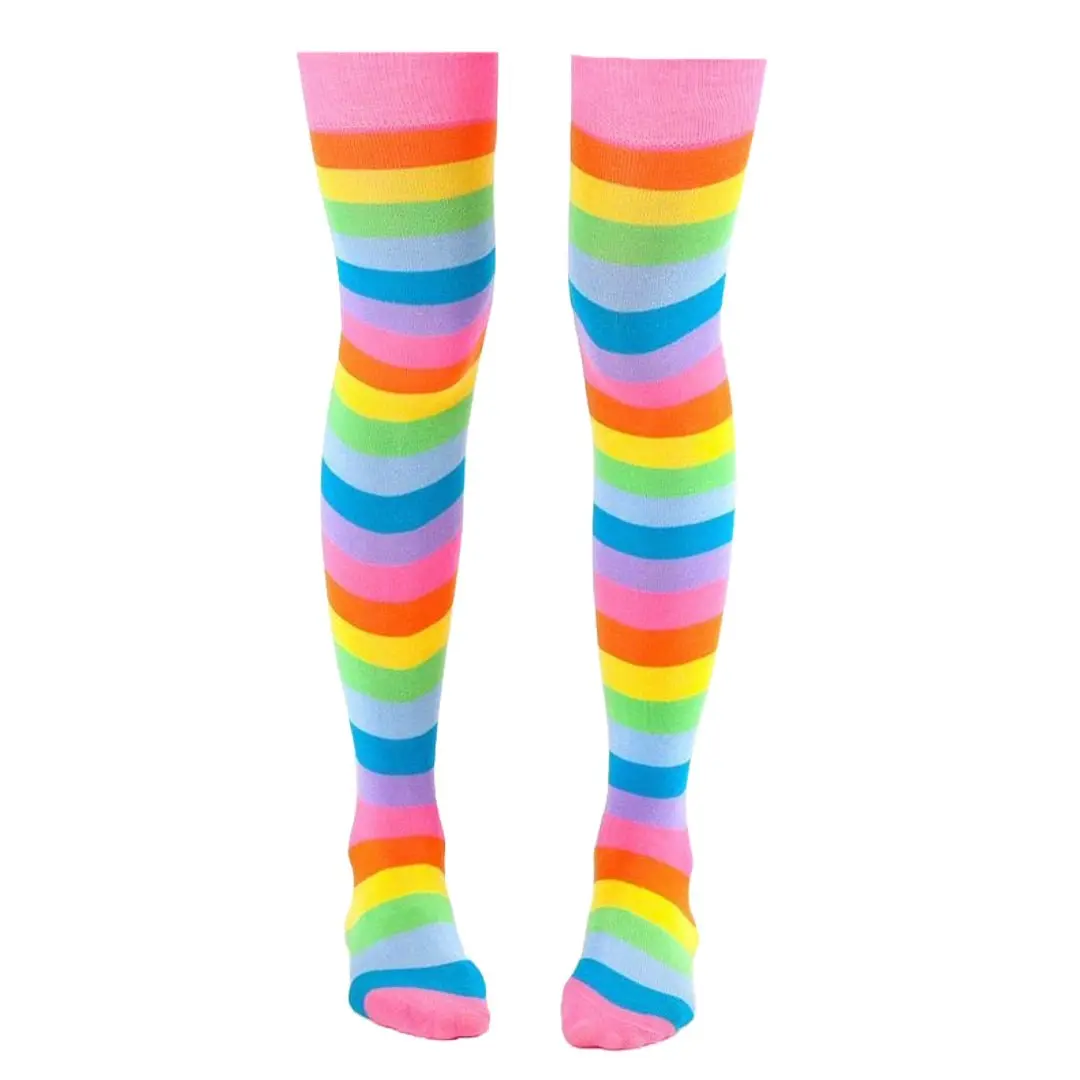 Pink Rainbow Stripe Pattern Socks from the Sock Panda (Thigh High)