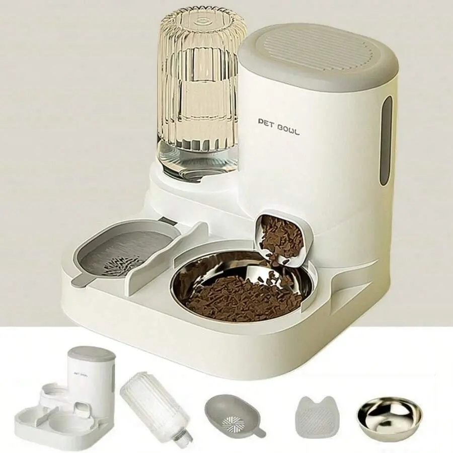 Gift For Pets, Pet Food Dispenser & Water Dispenser, 2 in 1 Pets Automatic Feeder, Large Capacity Pet Feeding Dispensers for Dog & Cat, Christmas Gift