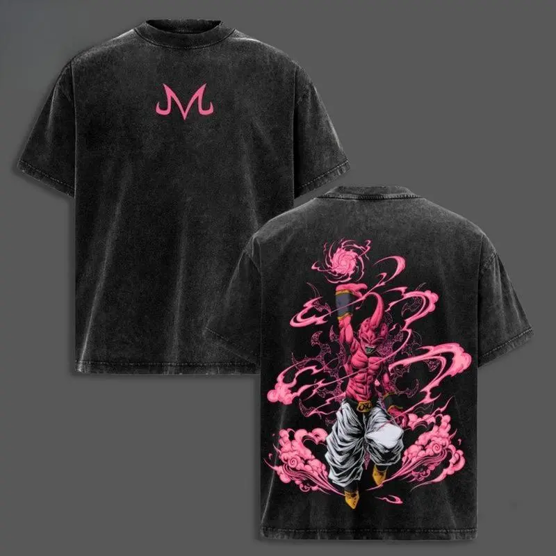 Vintage DBZ "Evil Buu" Vintage Unisex Oversized Anime Manga Acid Washed Cotton T-shirt, Graphic Tee,anime Merch Fan, Outfits Men Anime Lovers Retro apparel good
