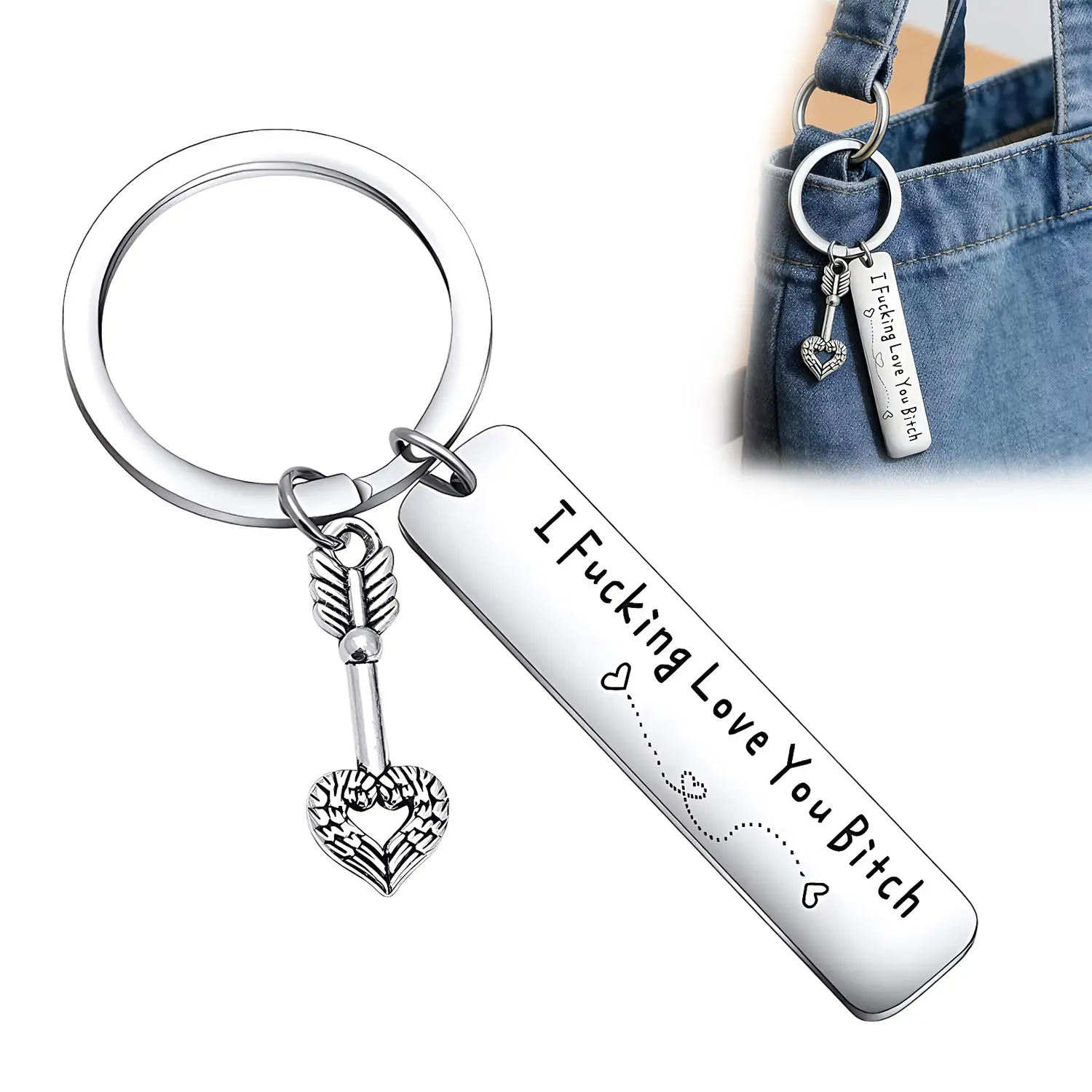 Stainless Steel Best Friend Keychain Accessories - Custom Text Letters Love Statement Keychain for Women, Engraved "I Fucking Love You" Funny Adult Birthday Christmas Friendship Gift for Him/Her, Custom Text Keychains