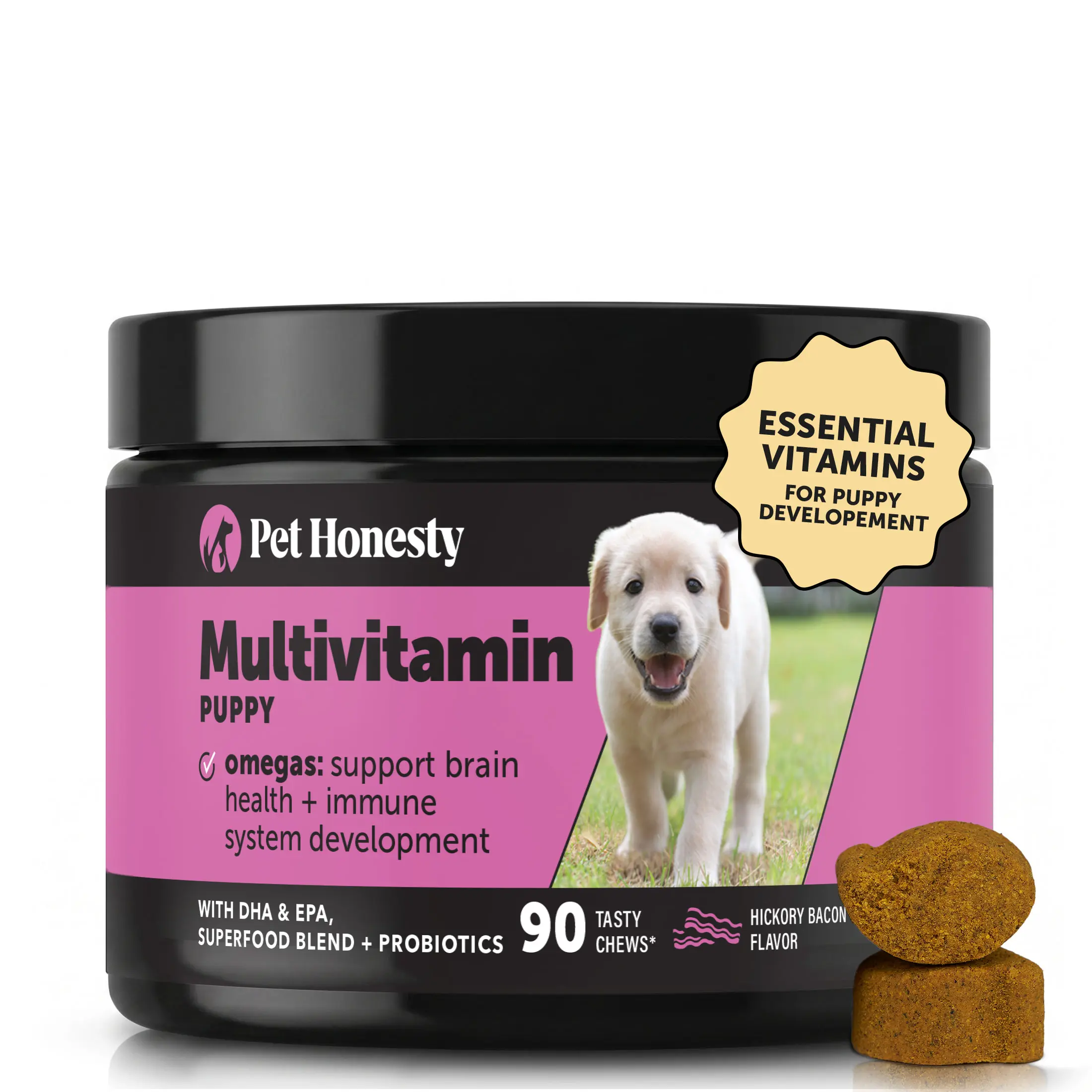 Multivitamin Puppy - Nutritional Supplement for Puppies Dog Multivitamins Chewable with DHA + Probiotics, for Immune Health - Bacon 90 Tasty Chews