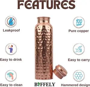 100% Pure Copper Water Bottle for Drinking – Extra Large 34 Oz Wide Mouth, Hammered Ayurvedic Copper Water Bottle – Handcrafted Leak-Proof Vessel, Reusable, BPA-Free & Travel Friendly