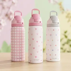 SANDJEST 32oz Insulated Stainless Steel Water Bottle Push-Button Lid, 100% Leak-Proof Drinkware, Perfect for Travel, Spring Gift for Her, Mother's Day