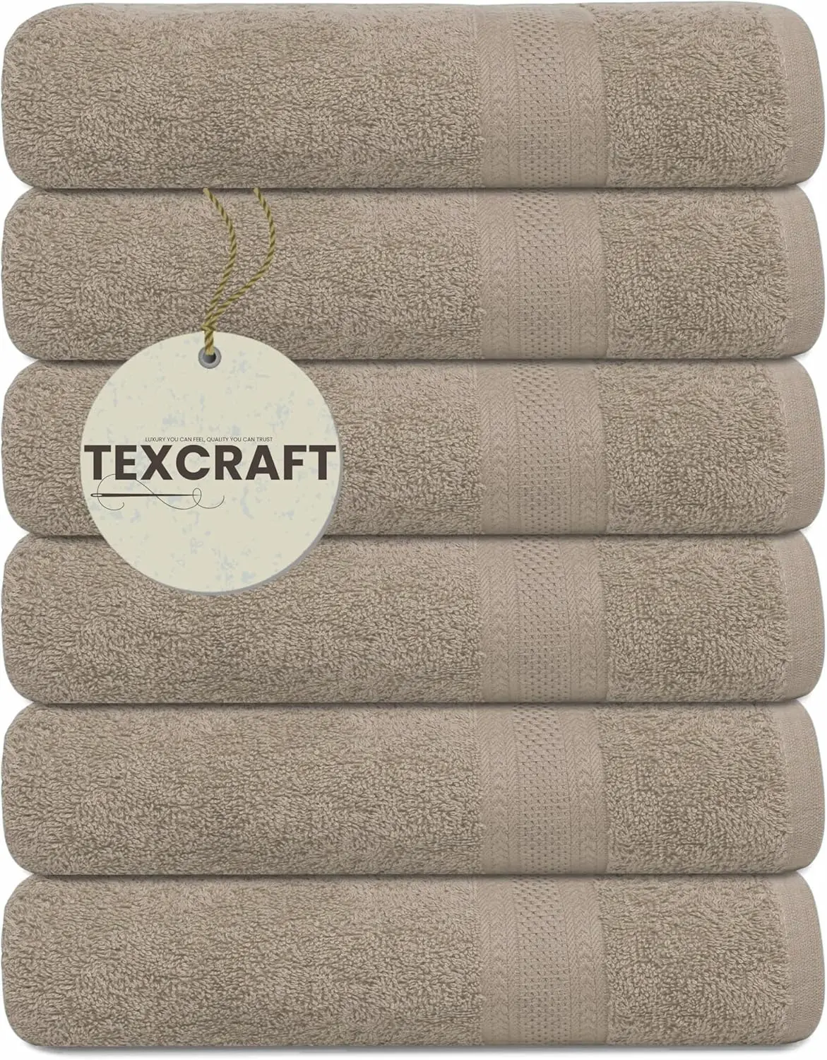 TEXCRAFT Large Bath Towels Set of 6 – 100% Cotton Terry – 24" x 50" – Quick Dry, Soft & Highly Absorbent – Grey Towels for Bathroom, Gym, Spa, Pool & Daily Use