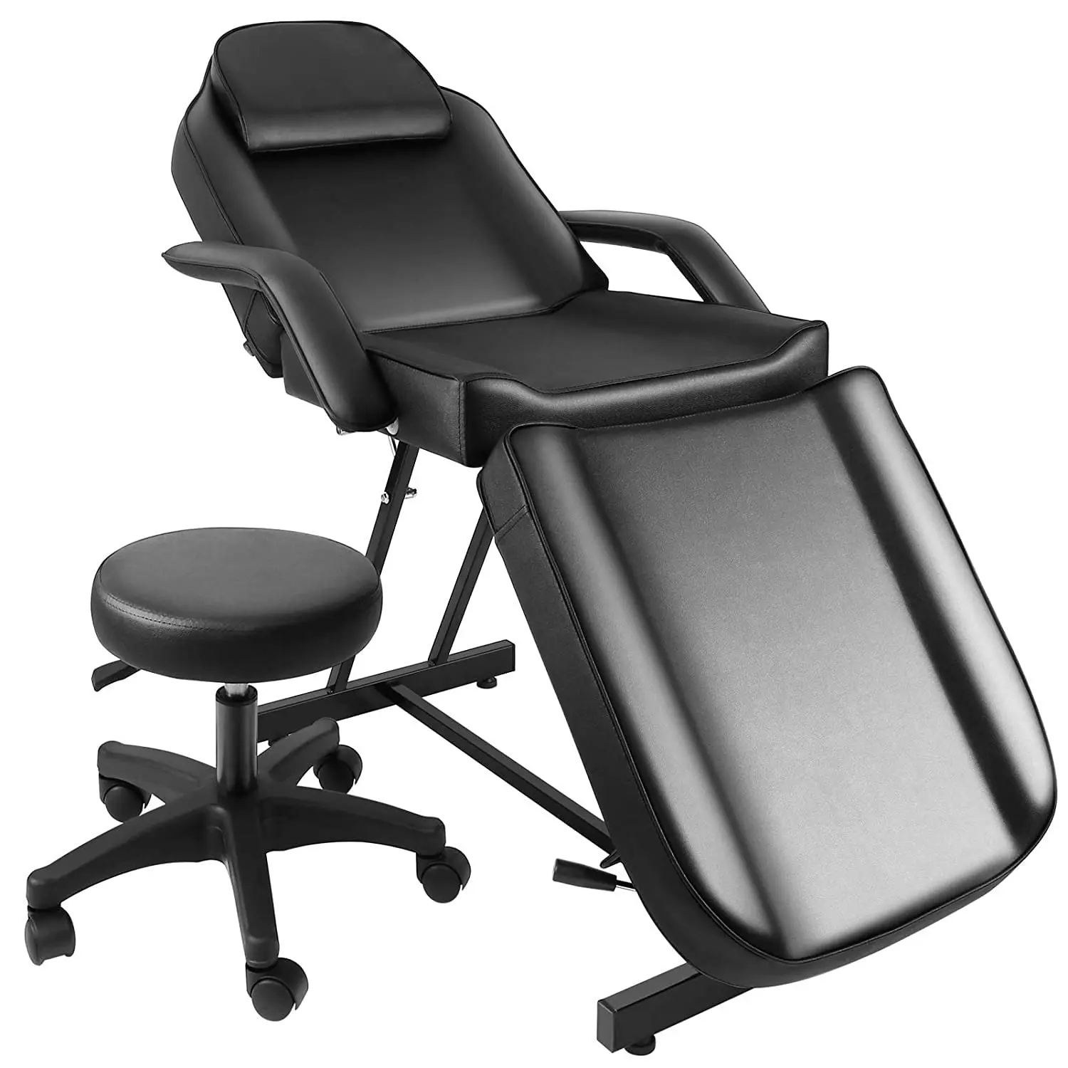 Massage Bed Facial Bed with Adjustable Tattoo Chair Salon Massage Equipment White Leatherette Design