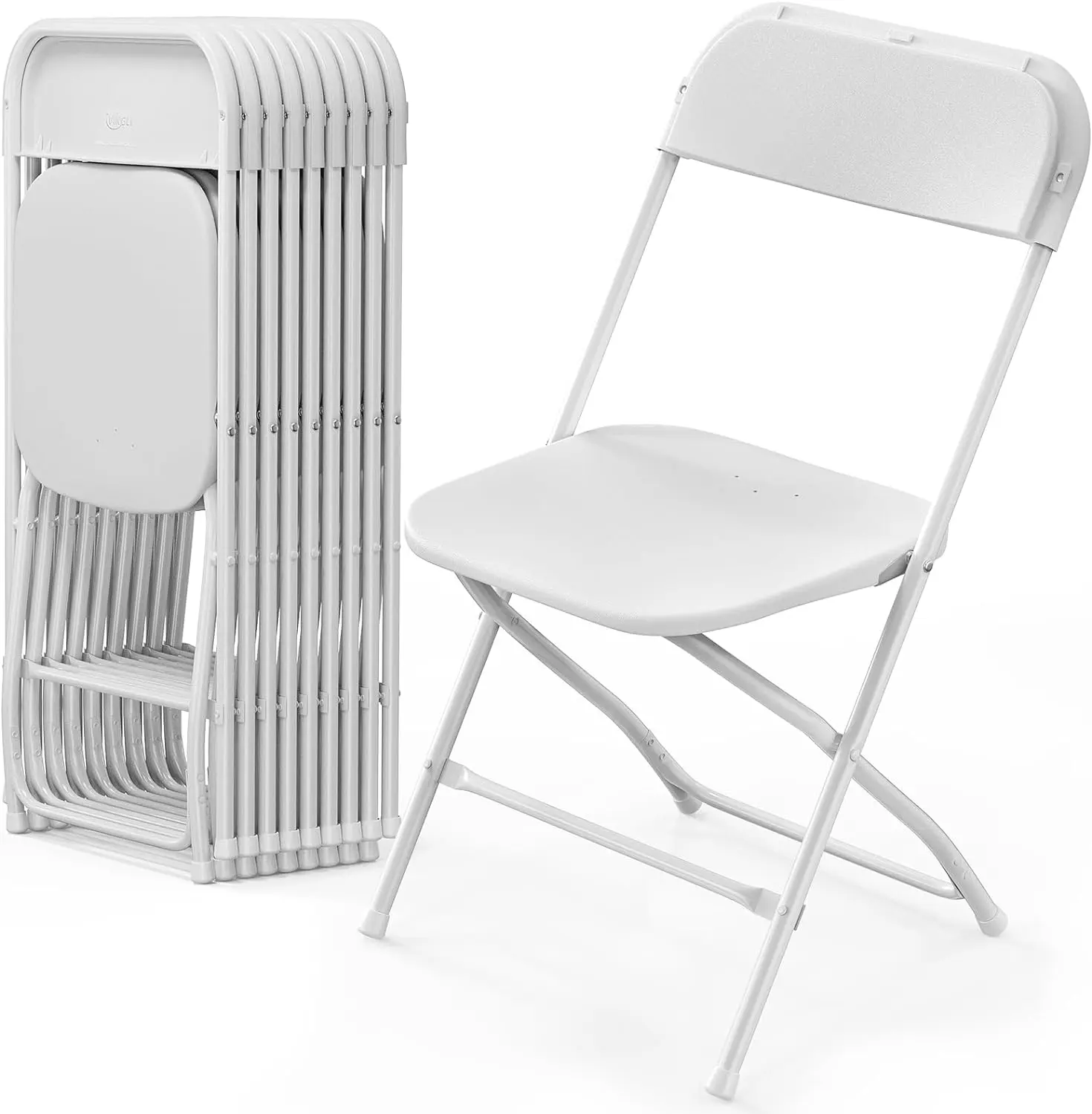 VINGLI Foldable Plastic Chairs - 4/6/10-Piece Sets, White Sturdy Seats with Stable Metal Frame, Clean Look, Space-Saving Indoor Furniture, Easy Folding, Quick Setup, Rubber Feet Protect Floors, Indoor/Outdoor Ready for Weddings & Parties