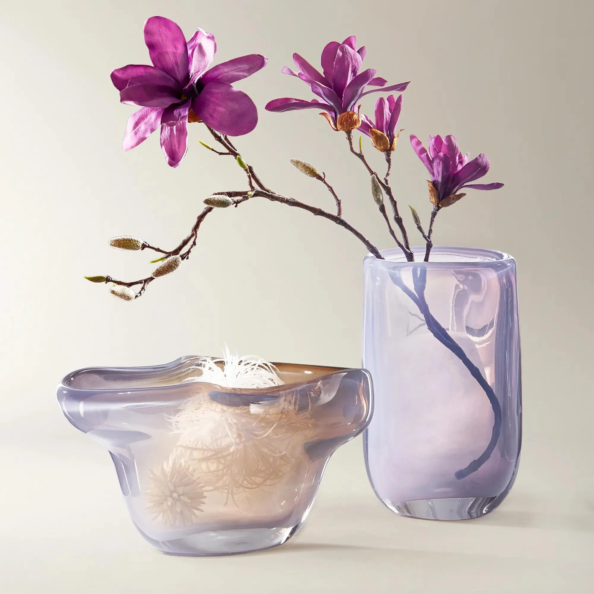 Z Gallerie Aura Collection Luminous Lavender Glass Flower Vases & Bowl - Home Decor Accessory with Fluid Curve for Shelves, Consoles, Table Display Collectibles