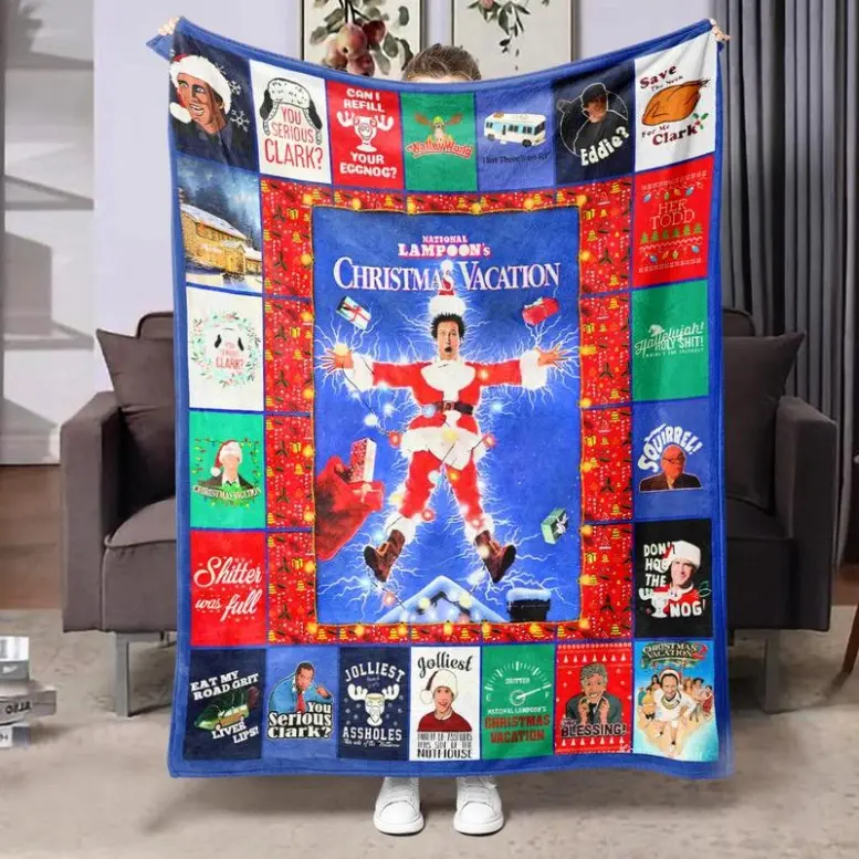Christmas Themed Blanket, 1 Count Cartoon & Letter Pattern Soft Air-conditioned Room Throw, Warm Nap Blanket For Home Office Camping, Flannel Throw Blanket, Home Decor
