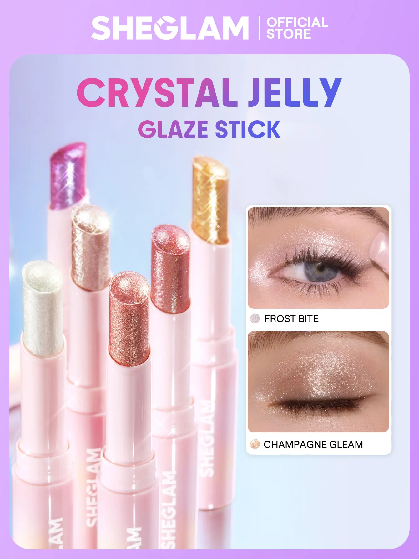 SHEGLAM Crystal Jelly Glaze Stick Hydrating Glossy Lip Balm Sheer Tinted Moisturizing Lip Stick Smooth Jelly Texture Long Lasting Shine Non Sticky Lip Care for Daily Makeup and Natural Look glitter stick eyeshadow