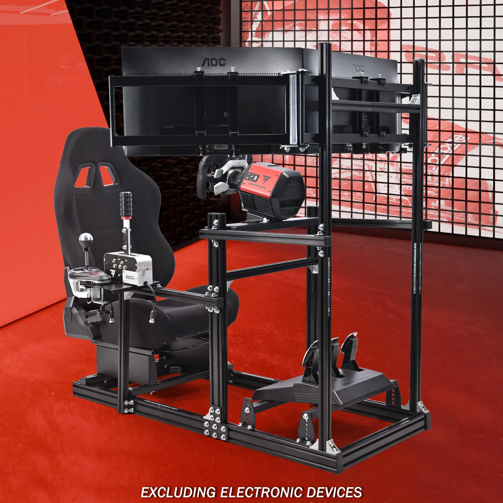 Supllueer 3060 Aluminum Racing Cockpit (Triple Monitor Mount + Seat Included) Compatible with Logitech (G29/G920/G923) & Moza (R5/R9/R12/R16). Cockpit only — wheel base & peripherals sold separately.